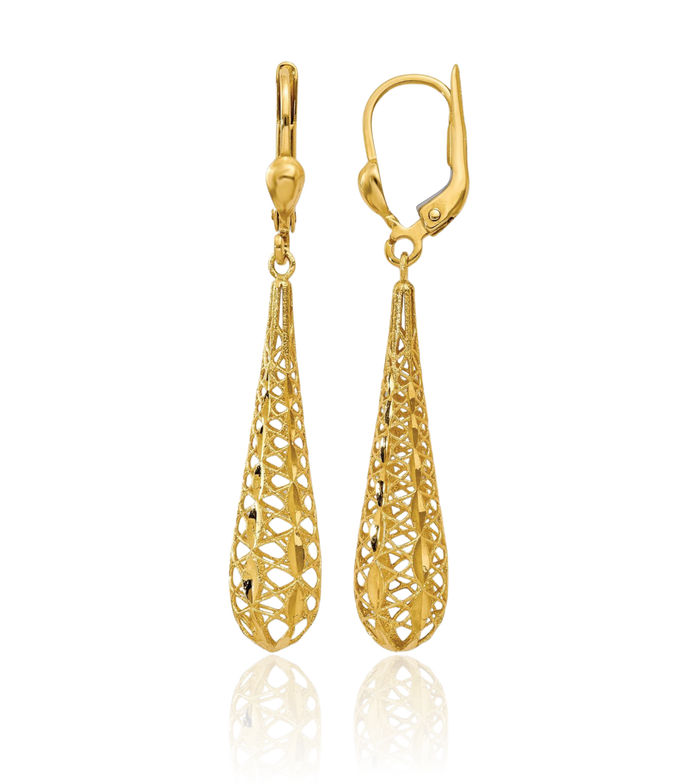 14K Solid Yellow Gold Drop Dangle Earrings