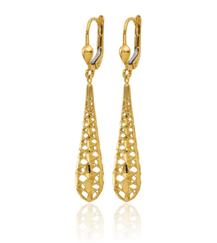 14K Solid Yellow Gold Drop Dangle Earrings