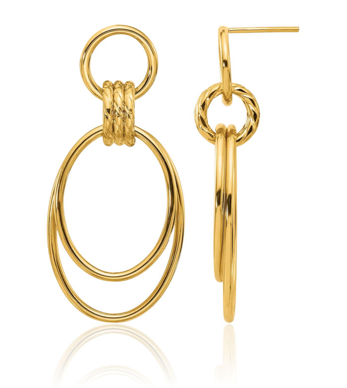 14K Solid Yellow Gold Drop Dangle Earrings