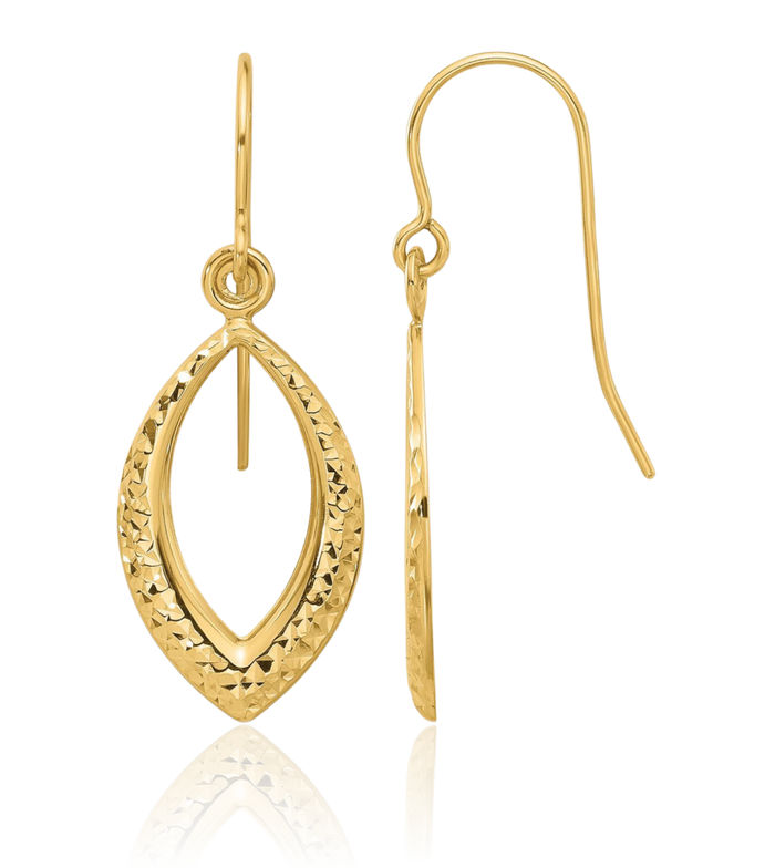 14K Solid Yellow Gold Drop Dangle Earrings