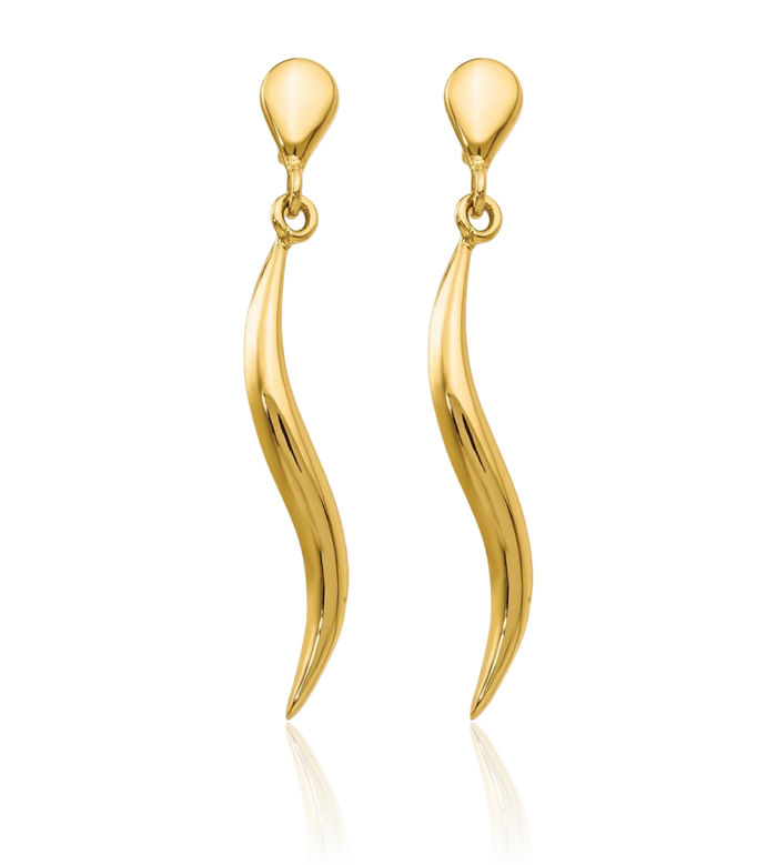 14K Solid Yellow Gold Line Bar Drop Dangle Earrings