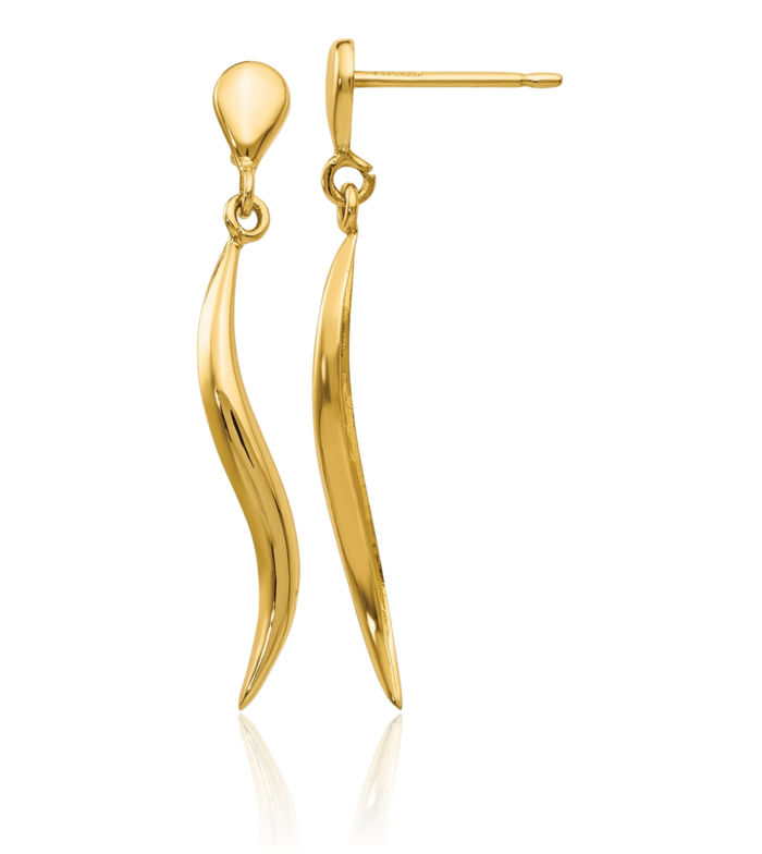 14K Solid Yellow Gold Line Bar Drop Dangle Earrings