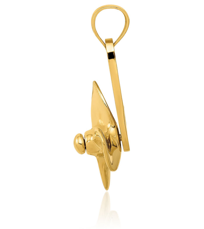 14K Solid Yellow Gold Dangling 3 Blade Fishing Boat Propeller Necklace Chain Pendant Charm