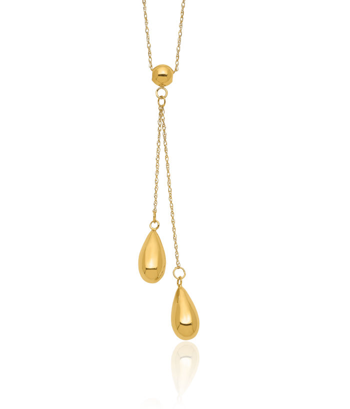 14K Solid Yellow Gold Dangling Bead Chain Necklace