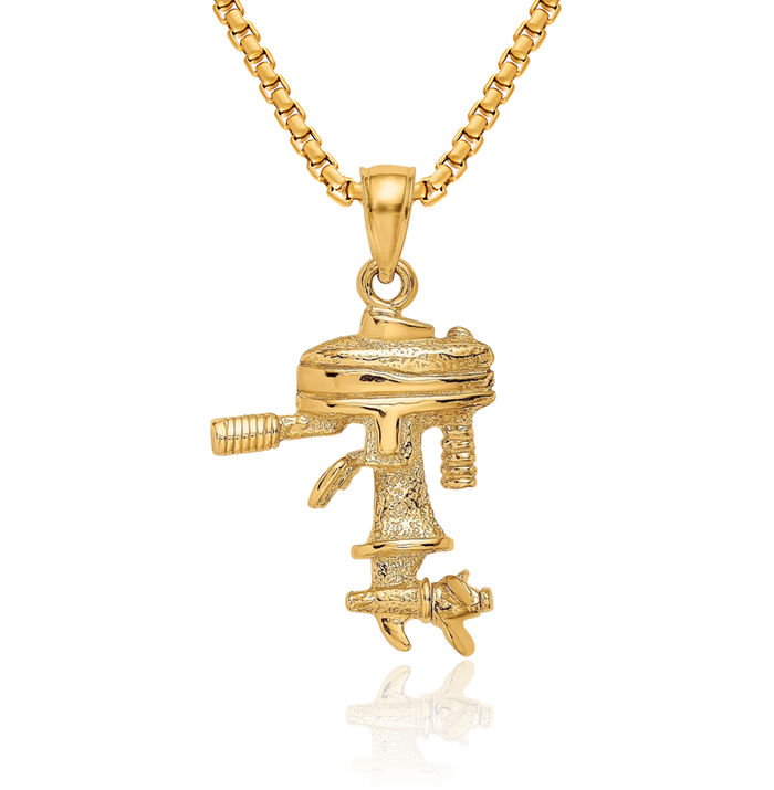 14K Solid Yellow Gold Dangling Boat Engine Necklace Chain Pendant Charm