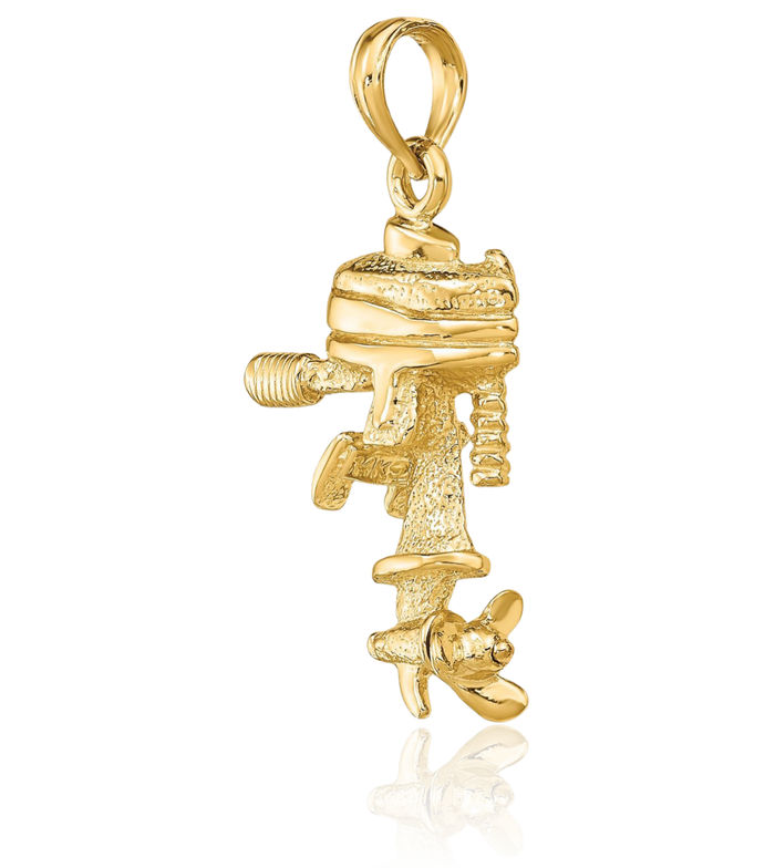 14K Solid Yellow Gold Dangling Boat Engine Necklace Chain Pendant Charm