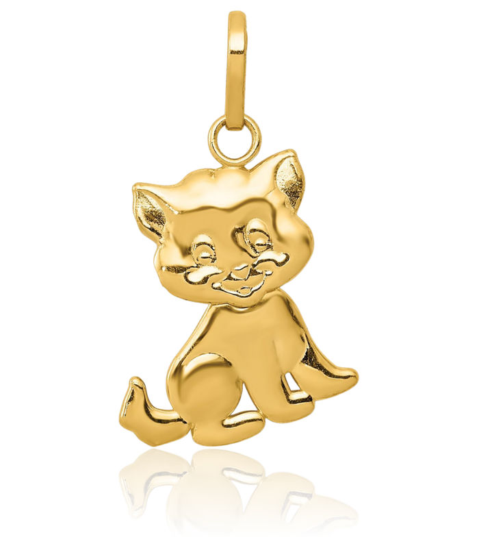 14K Solid Yellow Gold Dangling Cat Necklace Chain Pendant Charm