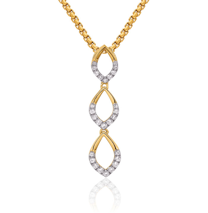 14K Solid Yellow Gold Dangling Diamond Floating Chain Slide Pendant Necklace Charm