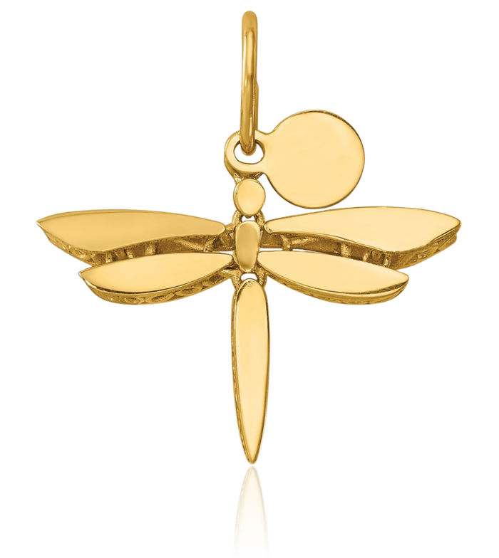 14K Solid Yellow Gold Dangling Dragonfly Necklace Chain Pendant Charm