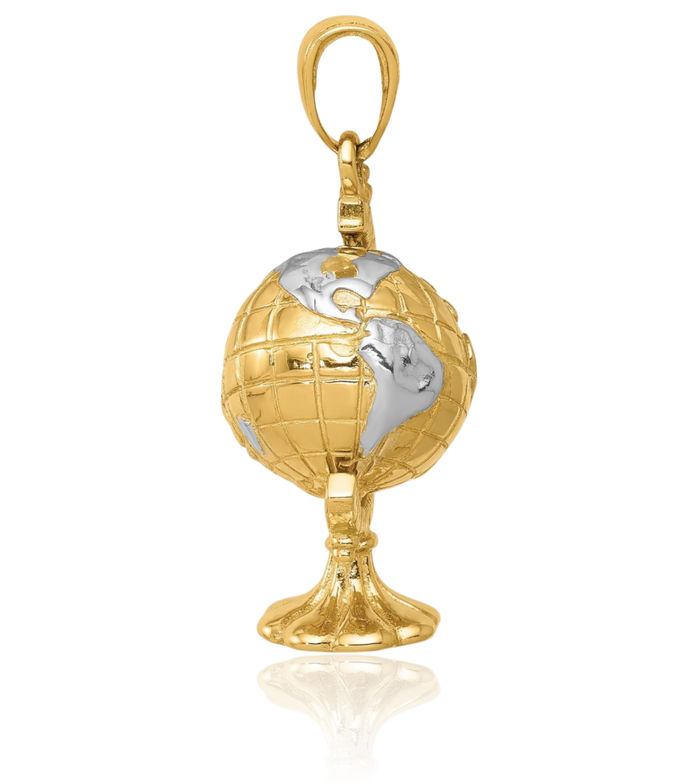 14K Solid Yellow Gold Dangling Globe Necklace Chain Pendant Charm