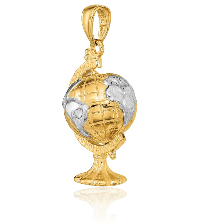 14K Solid Yellow Gold Dangling Globe Necklace Chain Pendant Charm