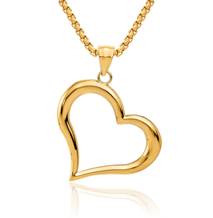 14K Solid Yellow Gold Dangling Heart Necklace Love Pendant Charm