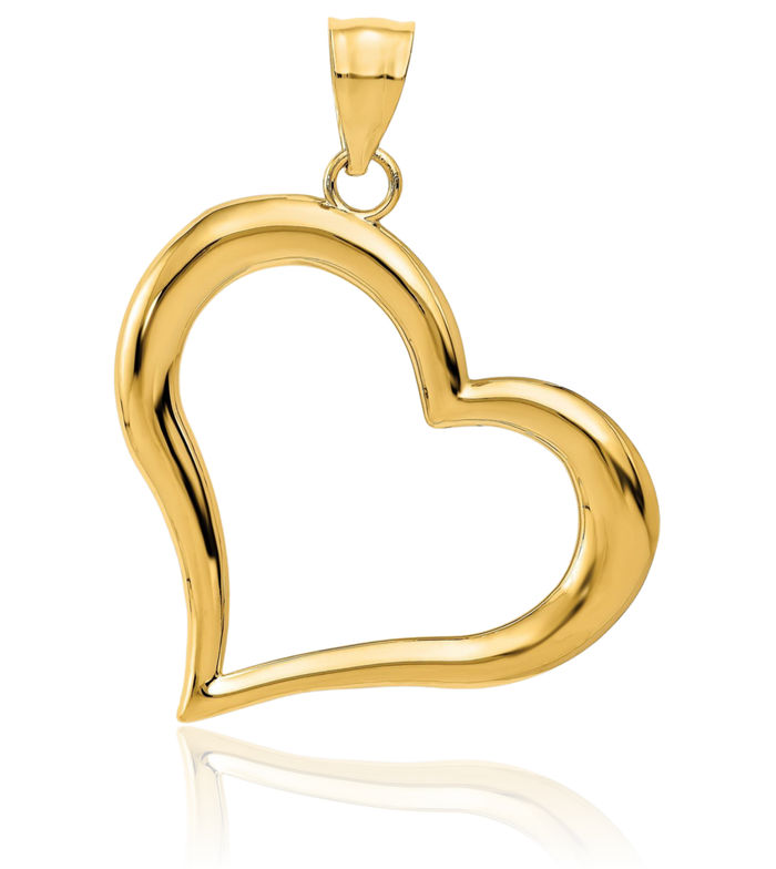 14K Solid Yellow Gold Dangling Heart Necklace Love Pendant Charm