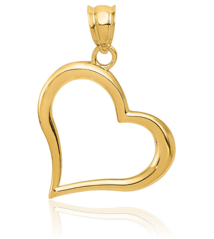 14K Solid Yellow Gold Dangling Heart Necklace Love Pendant Charm