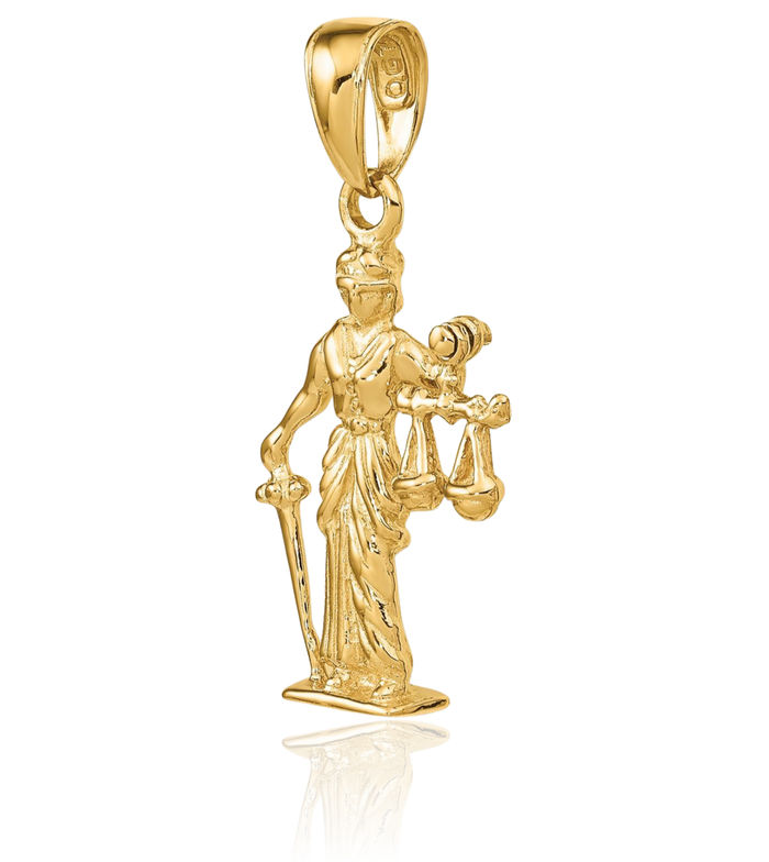 14K Solid Yellow Gold Dangling Lady of Justice Scales Necklace Chain Pendant Charm