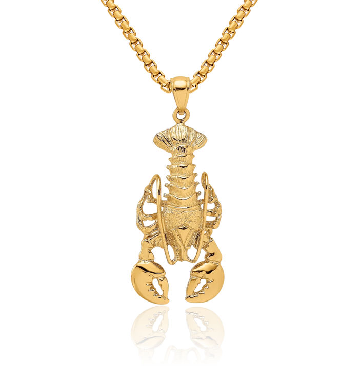 14K Solid Yellow Gold Dangling Lobster Necklace Chain Pendant Charm