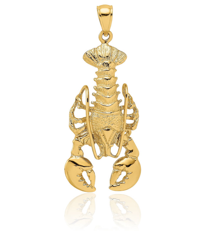 14K Solid Yellow Gold Dangling Lobster Necklace Chain Pendant Charm