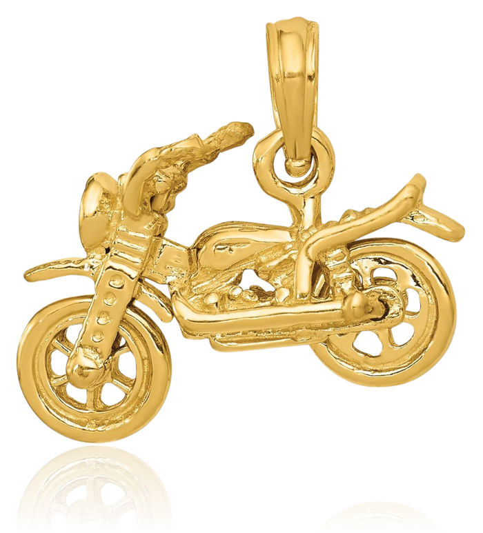 14K Solid Yellow Gold Dangling Motorcycle Bike Necklace Chain Pendant Charm