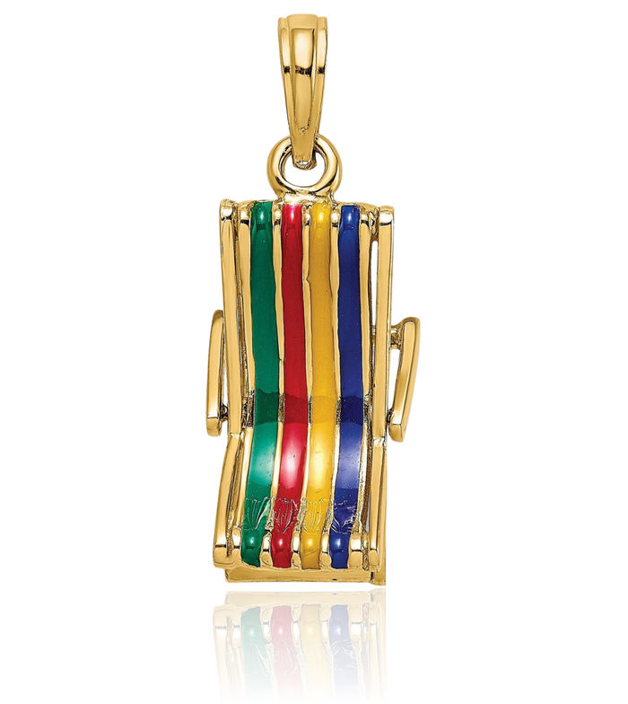 14K Solid Yellow Gold Dangling Multi-color Beach Lounge Chair Necklace Chain Pendant Charm