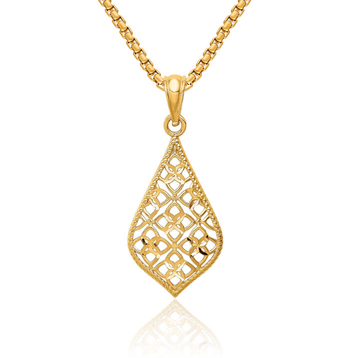 14K Solid Yellow Gold Dangling Necklace Chain Pendant Charm