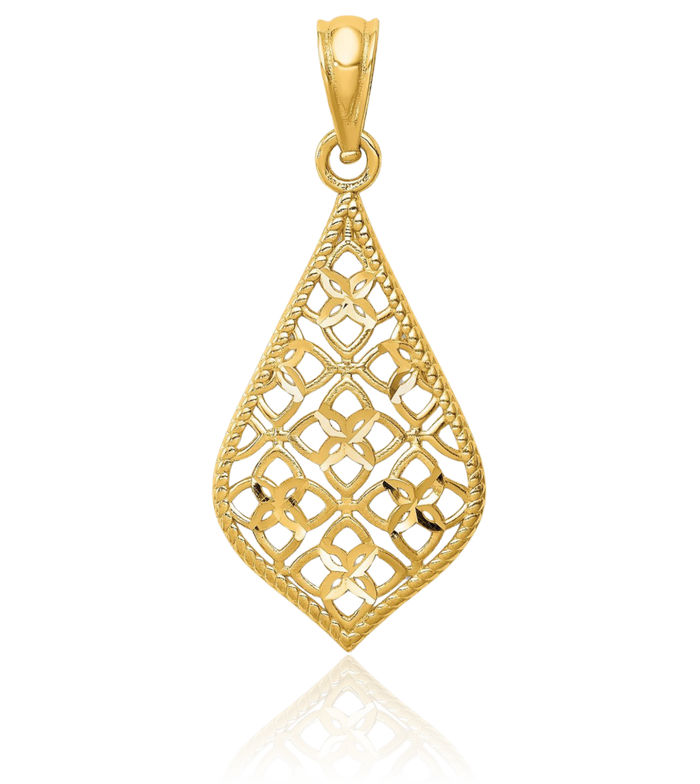 14K Solid Yellow Gold Dangling Necklace Chain Pendant Charm