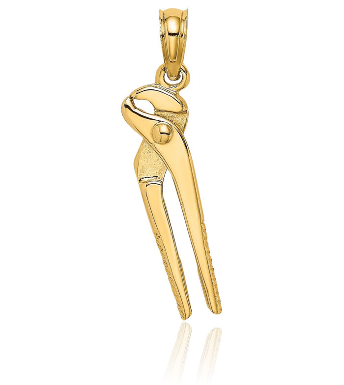 14K Solid Yellow Gold Dangling Pliers Necklace Mechanic Chain Pendant Charm