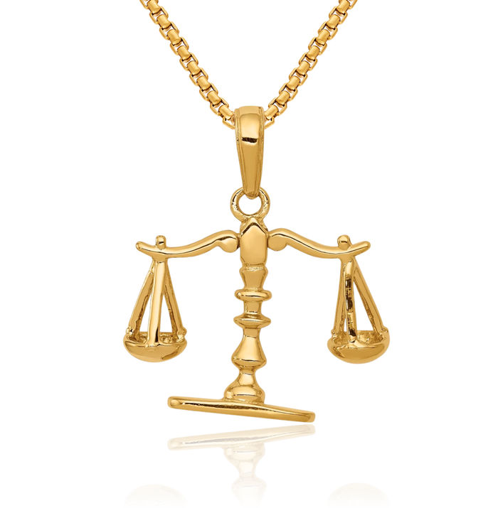 14K Solid Yellow Gold Medium Scales of Justice Pendant Necklace