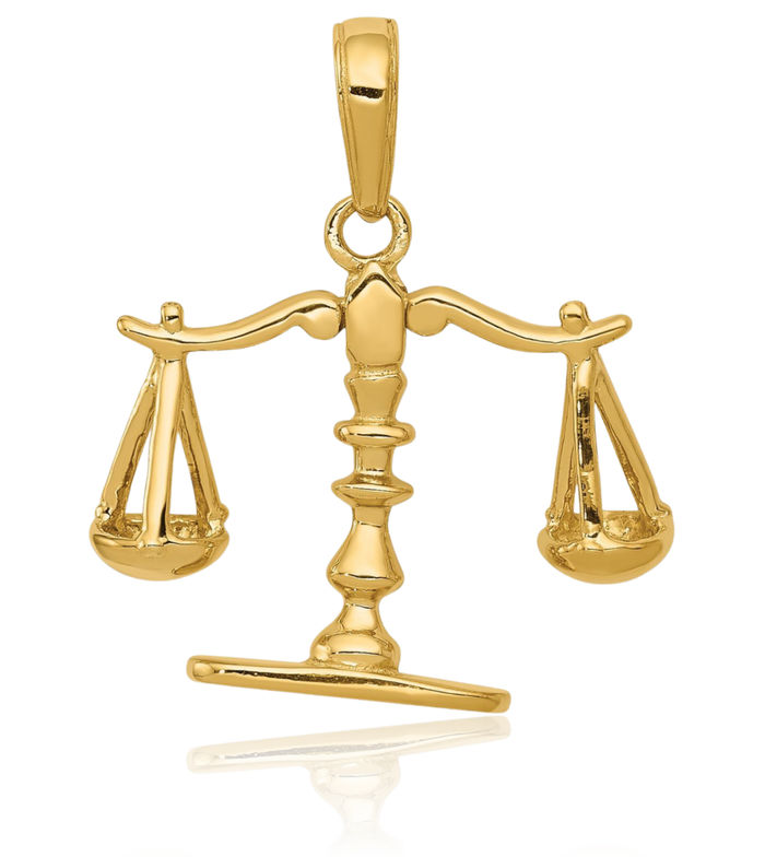 14K Solid Yellow Gold Medium Scales of Justice Pendant Necklace