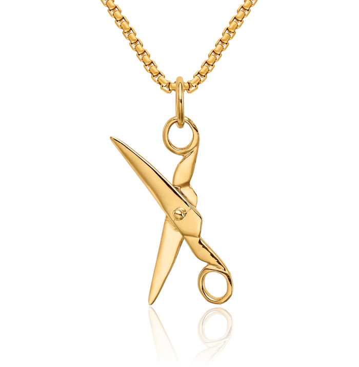 14K Solid Yellow Gold Dangling Scissors Necklace Chain Pendant Charm