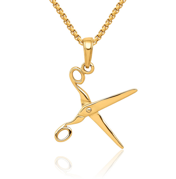 14K Solid Yellow Gold Dangling Scissors Necklace Chain Pendant Charm