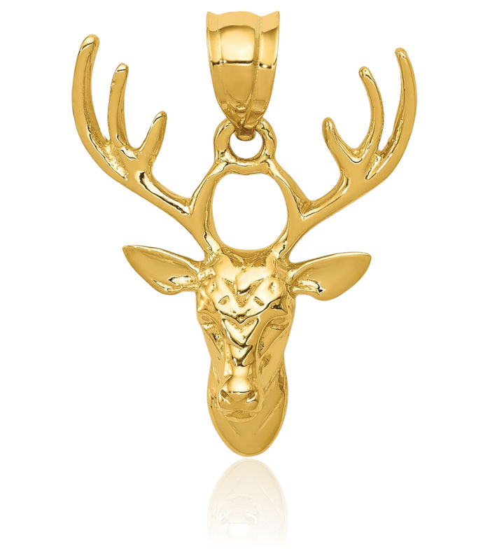 14K Solid Yellow Gold Deer Head Necklace Chain Pendant Charm