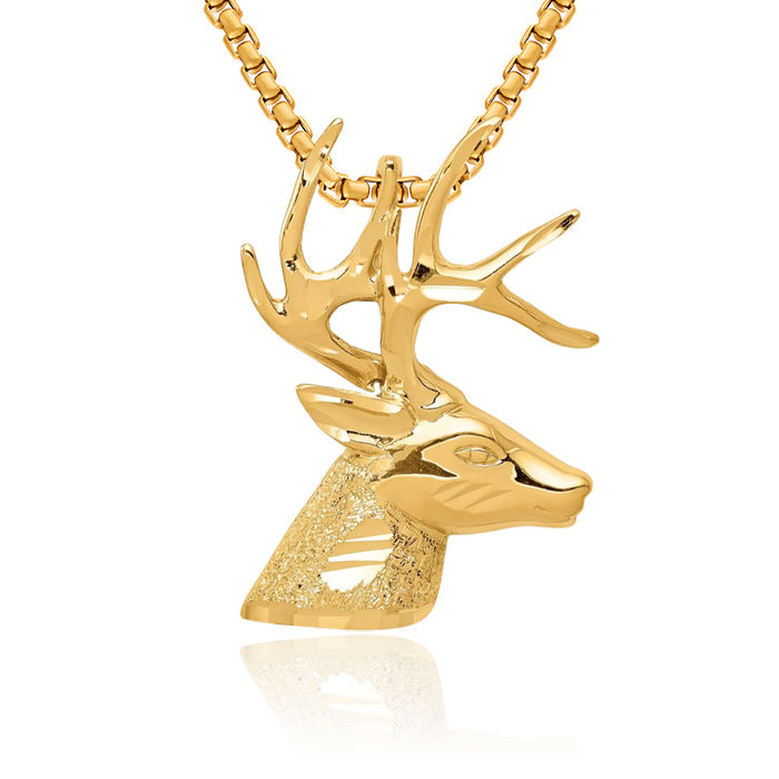 14K Solid Yellow Gold Deer Necklace Chain Pendant Charm