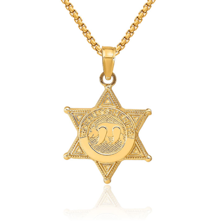 14K Solid Yellow Gold Deputy Sheriff Bear Necklace Chain Pendant Charm