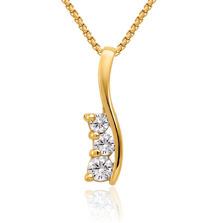 14K Solid Yellow Gold Diamond 3 Stone Bar Necklace Chain Pendant Charm