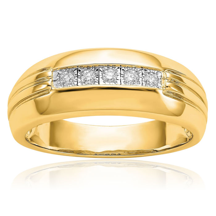 14K Solid Yellow Gold Diamond 5 Stone Mens Ring