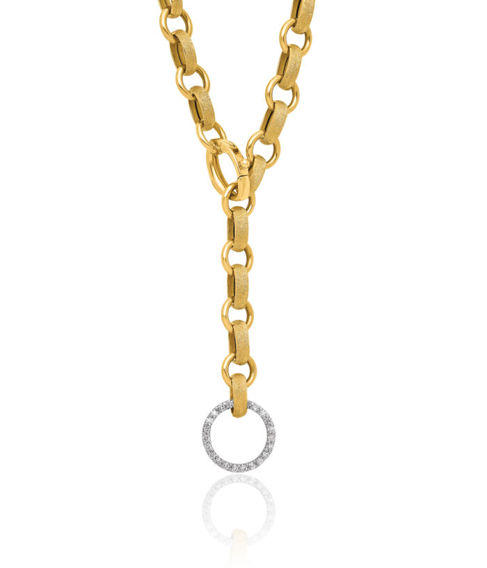 14K Solid Yellow Gold Diamond Adjustable Drop Chain Geometric Necklace