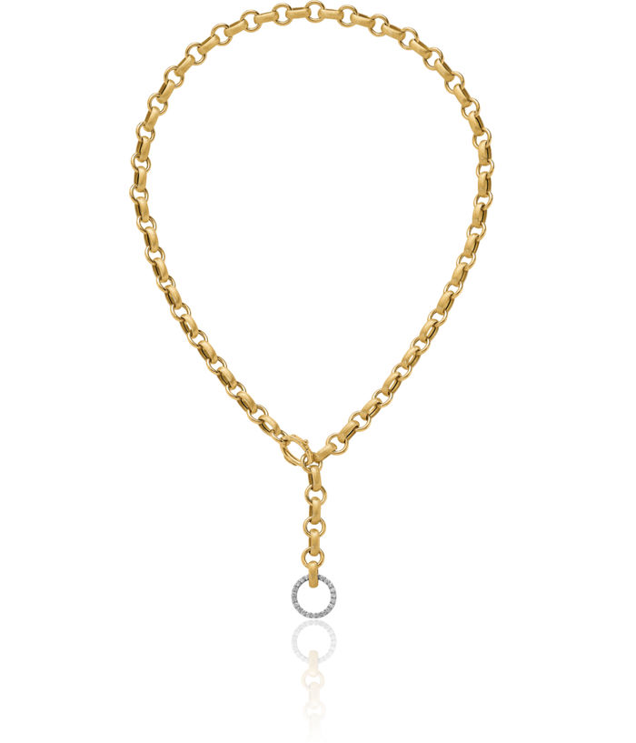 14K Solid Yellow Gold Diamond Adjustable Drop Chain Geometric Necklace