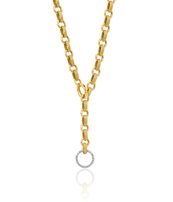 14K Solid Yellow Gold Diamond Adjustable Drop Chain Geometric Necklace