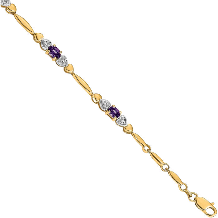 14K Solid Yellow Gold Diamond Purple Amethyst Chain Gemstone Tennis Bracelet