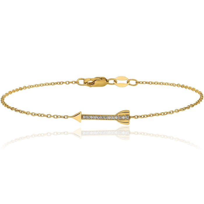 14K Solid Yellow Gold Diamond Arrow Chain Tennis Charm Bracelet