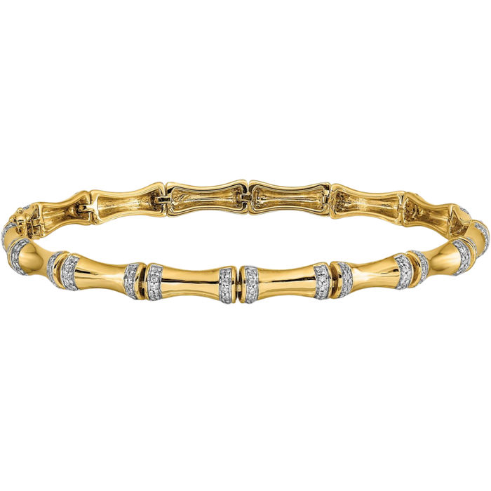 14K Solid Yellow Gold Diamond Bamboo Tennis Bracelet