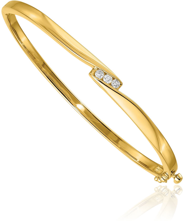 14K Solid Yellow Gold Diamond Bangle Bracelet