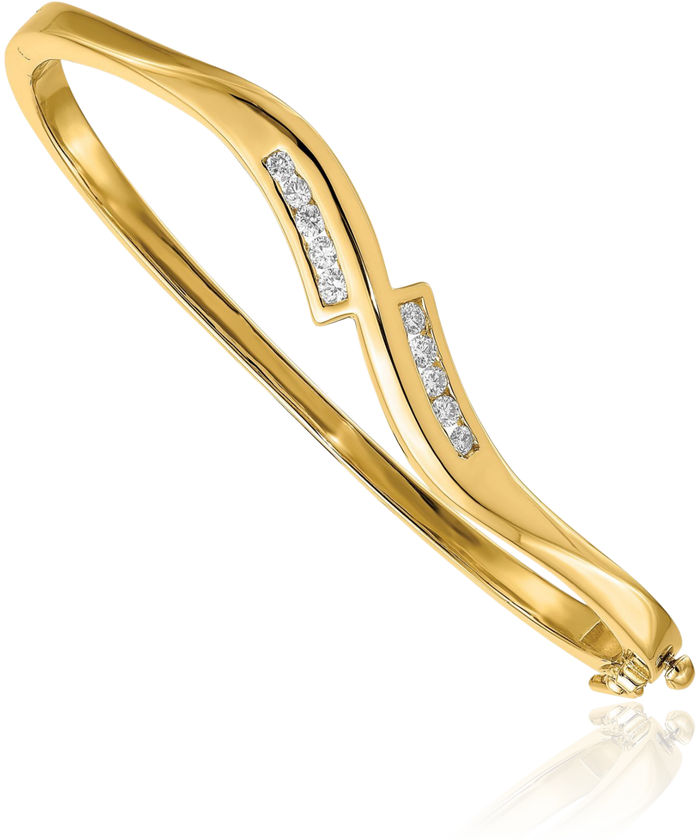 14K Solid Yellow Gold Diamond Bangle Bracelet