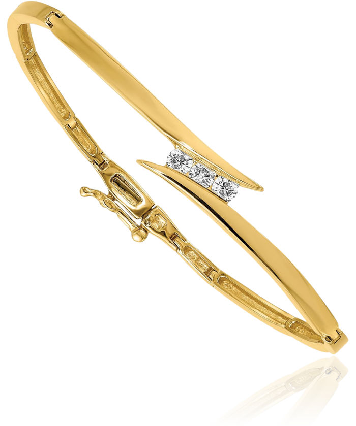 14K Solid Yellow Gold Diamond Bangle Bracelet