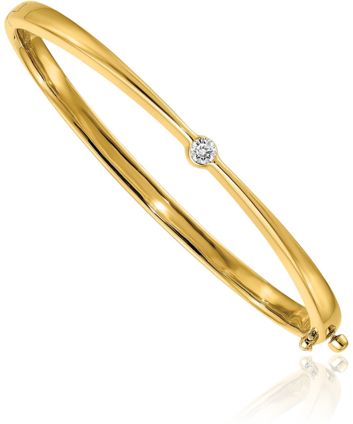 14K Solid Yellow Gold Diamond Bangle Bracelet