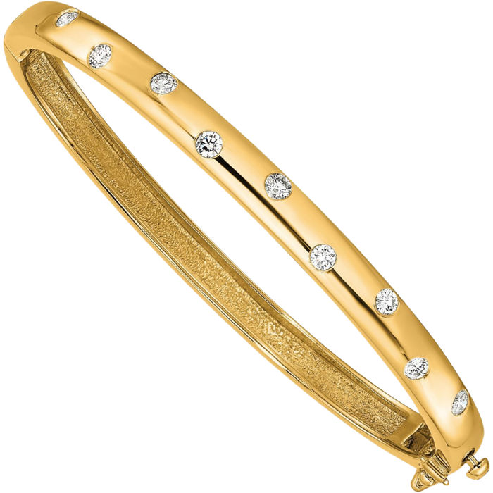 14K Solid Yellow Gold Diamond Bangle Bracelet