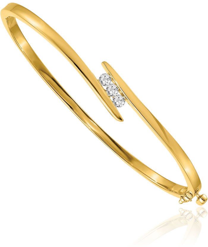 14K Solid Yellow Gold Diamond Bangle Bracelet