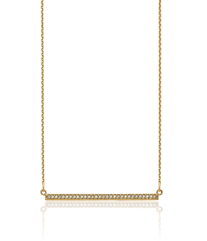 14K Solid Yellow Gold Diamond Bar Chain Necklace