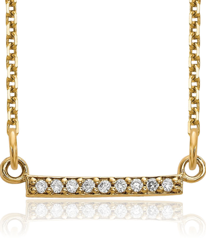 14K Solid Yellow Gold Diamond Bar Chain Necklace