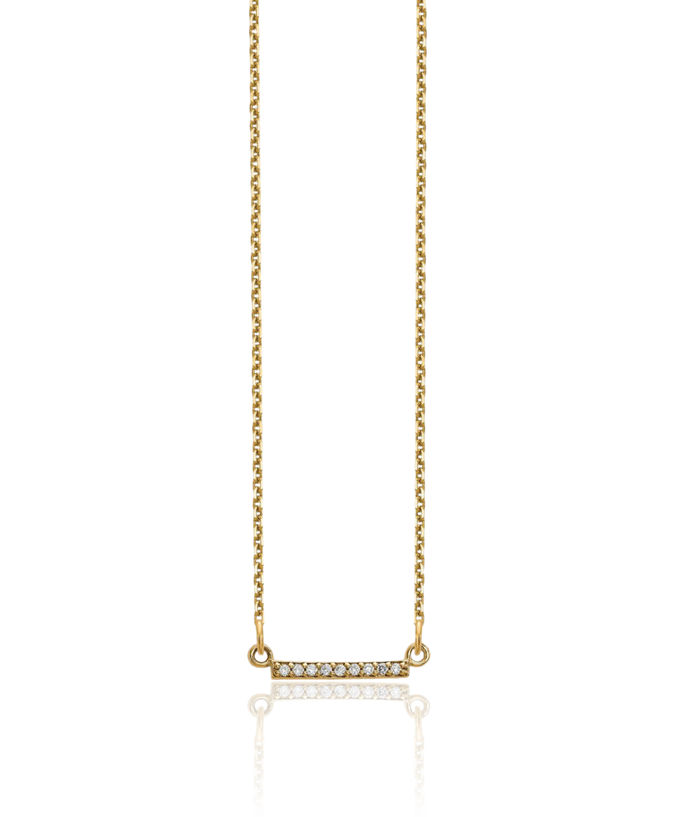 14K Solid Yellow Gold Diamond Bar Chain Necklace